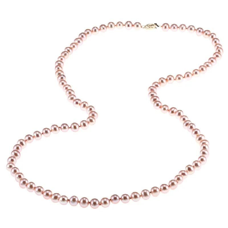 simple silver necklace for men -DaVonna 14k Gold Pink FW Pearl 30-inch Necklace (7.5-8 mm)