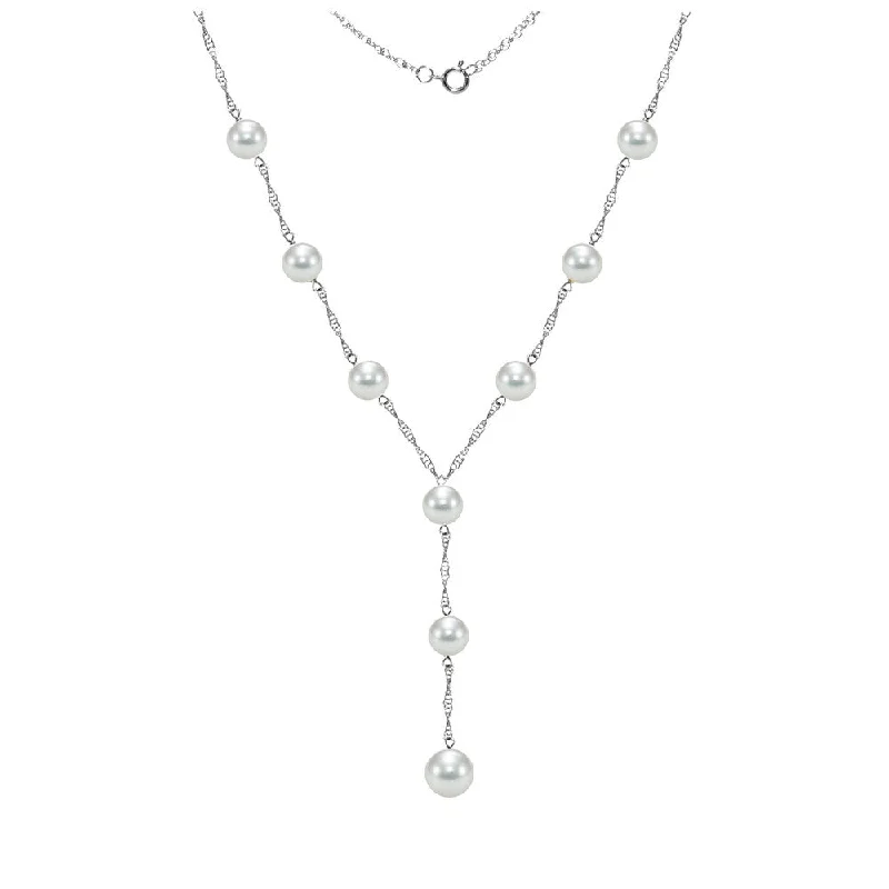 thick chain necklace for men -DaVonna 14k White Gold 6-6.5mm Tin-cup White Akoya Cultured Pearl Station Necklace, 18" + 2" Drop