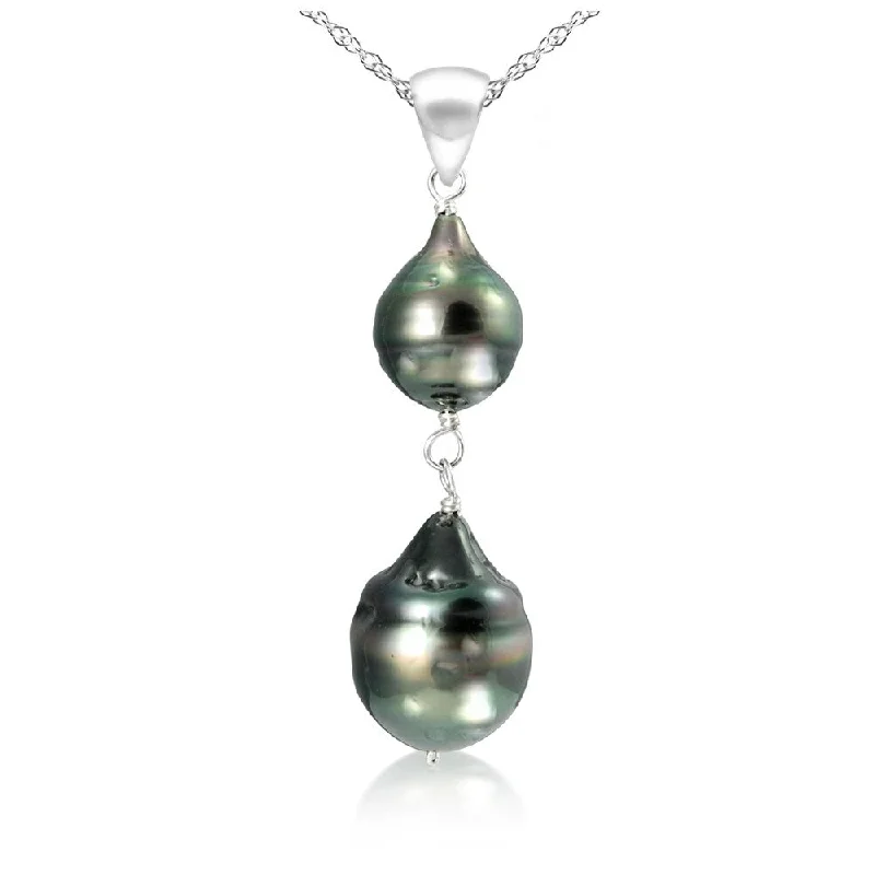 gothic style necklace for men -DaVonna 14k White Gold 8-12mm Black Off Shape Tahitian Cultured Pearl Pendant Necklace