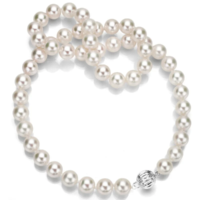 delicate gold necklace for daily wear -DaVonna 14k White Gold 8-8.5 MM Round AAA White Japanese Akoya Pearl Necklace