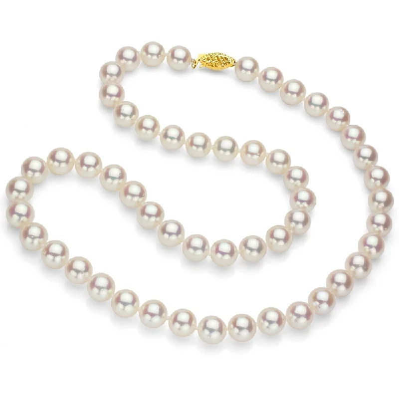 spiritual necklace for women -DaVonna 14k Yellow Gold 8.5-9mm Round AAA White Japanese Cultured Akoya Pearl Necklace