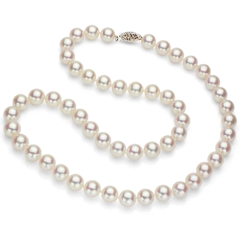 pearl necklace for brides -DaVonna 18k White Gold 8-8.5 MM Round AAA White Japanese Cultured Akoya Pearl Necklace