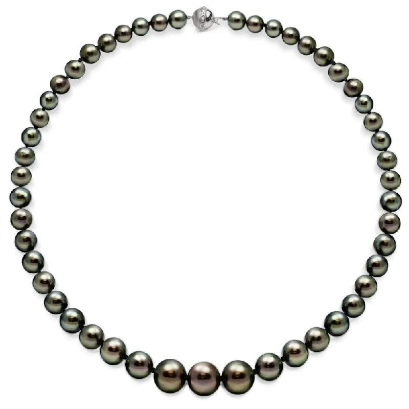 long necklace for layering -DaVonna 18k White Gold Black Tahitian Pearl and Diamonds Necklace (10-13 mm)