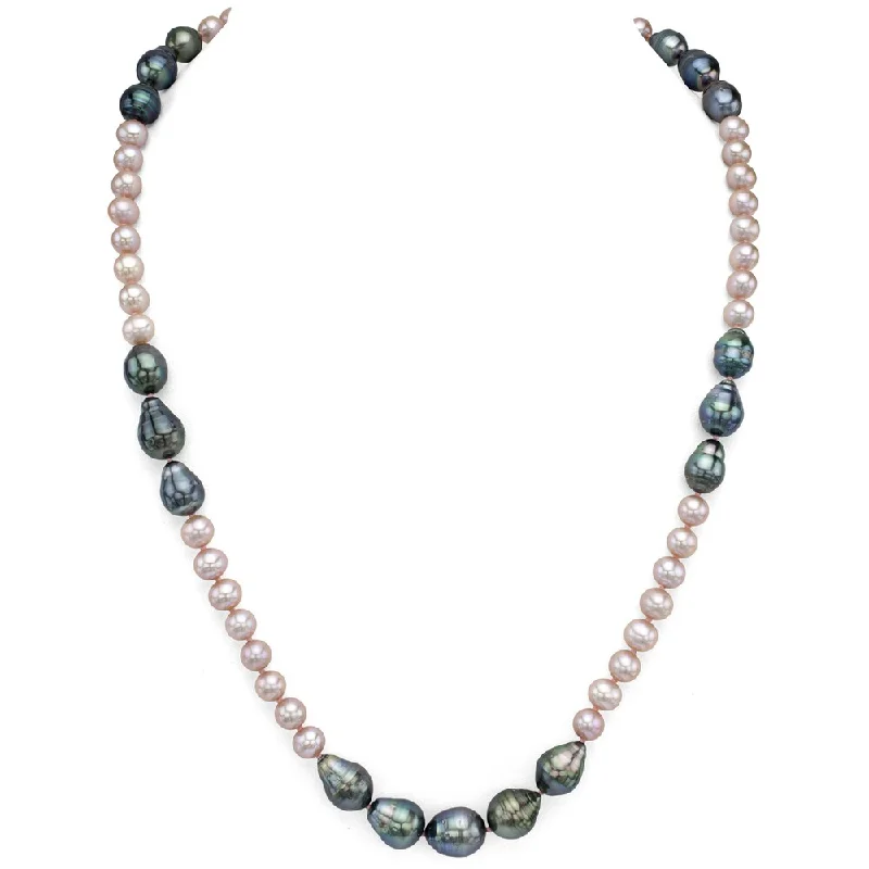 minimalist gold necklace -DaVonna 6-7mm Pink Freshwater Pearl 8-12mm Baroque Tahitian Pearl Endless Necklace, 28"