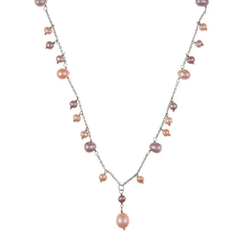 spiritual necklace for women -DaVonna Silver Multi Pink FW Pearl 16-inch Necklace (7-7.5 mm)