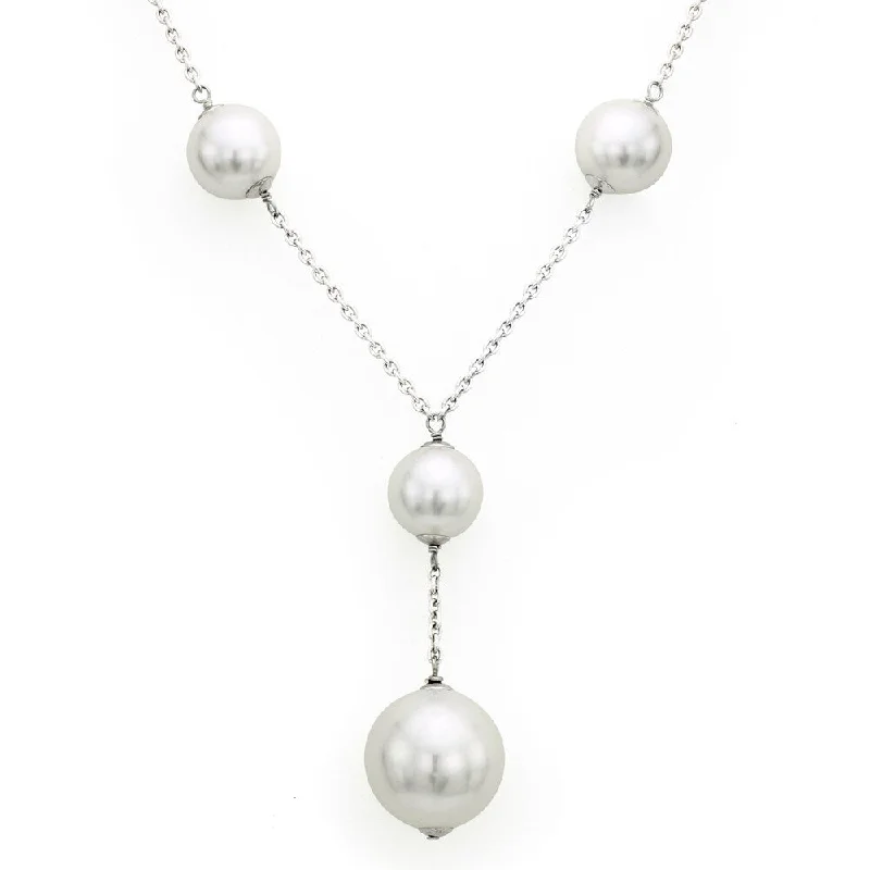 layered necklace set for women -DaVonna Sterling Silver 14mm and 20mm White Shell Pearls Chain Necklace