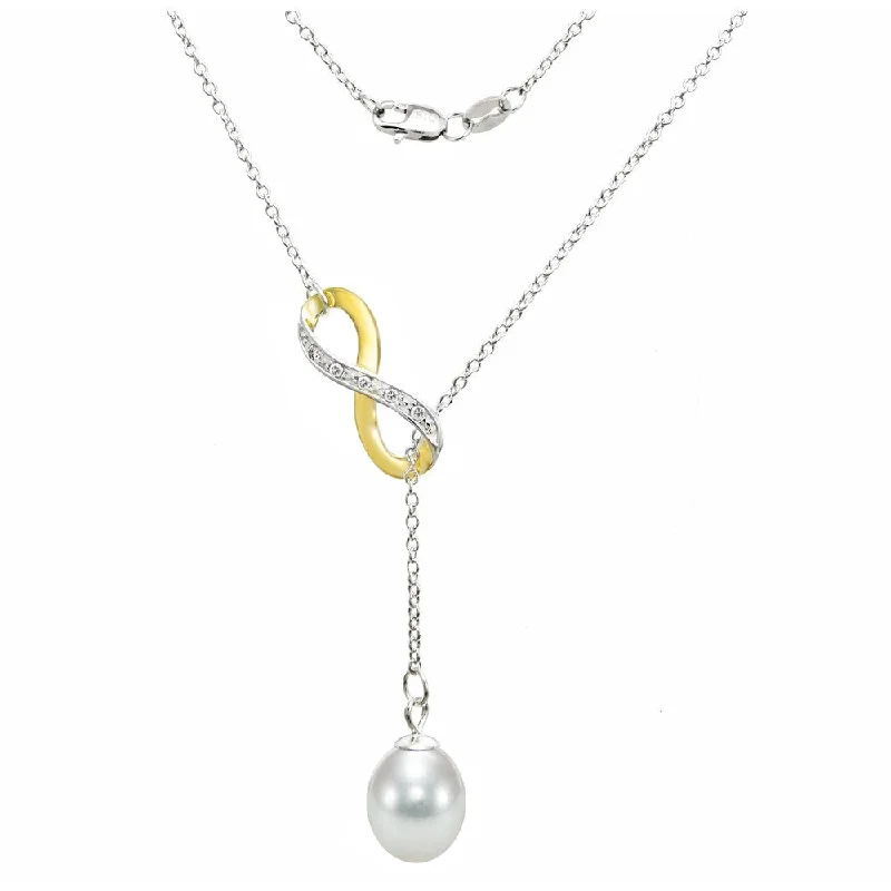 cute charm necklace for kids -DaVonna Sterling Silver 2-tones Infinity 8-9mm White Long Shape Freshwater Pearl Lariat Chain Necklace