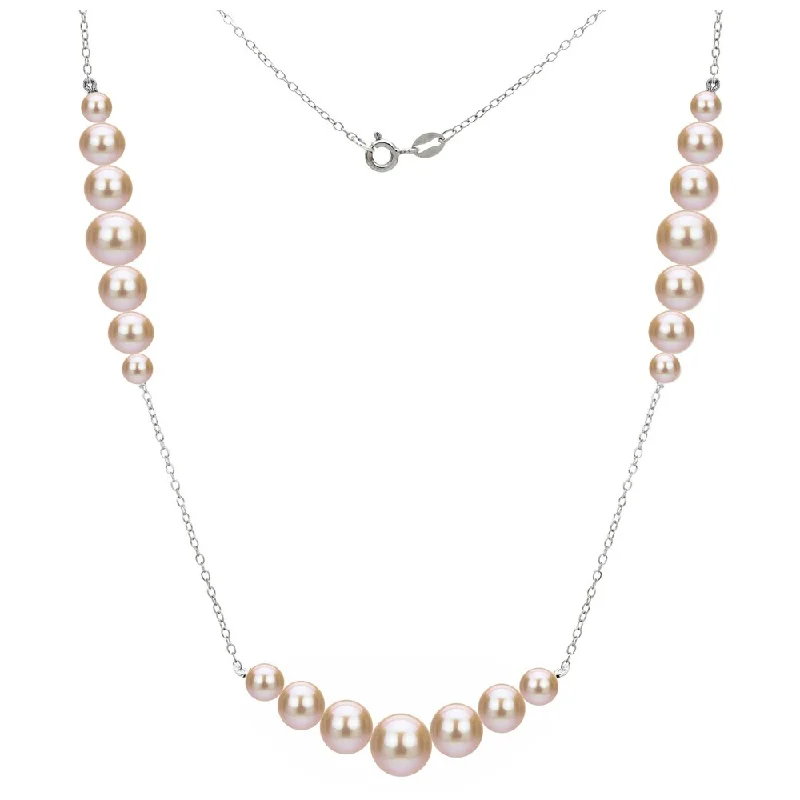 double chain necklace for men -DaVonna Sterling Silver 5-8.5mm Pink Graduated Freshwater High Luster Pearls Chain 18-inch Necklace