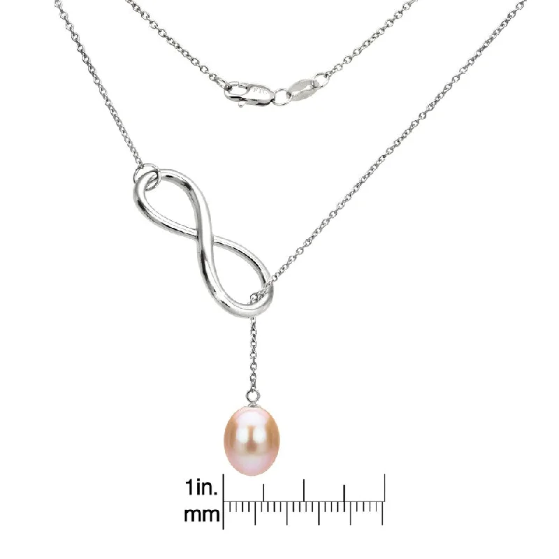 geometric necklace for women -DaVonna Sterling Silver Pink Freshwater Pearl Infinity Pendant (8-9mm)