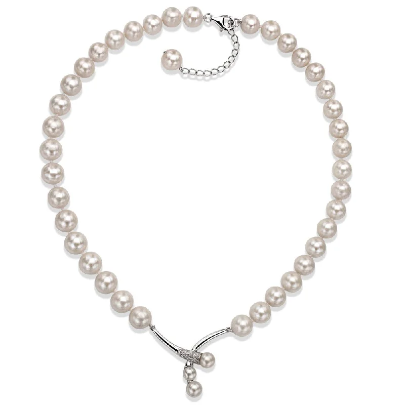 vintage silver necklace for men -DaVonna Sterling Silver White Freshwater Pearl 18-inch Necklace (10-11 mm)