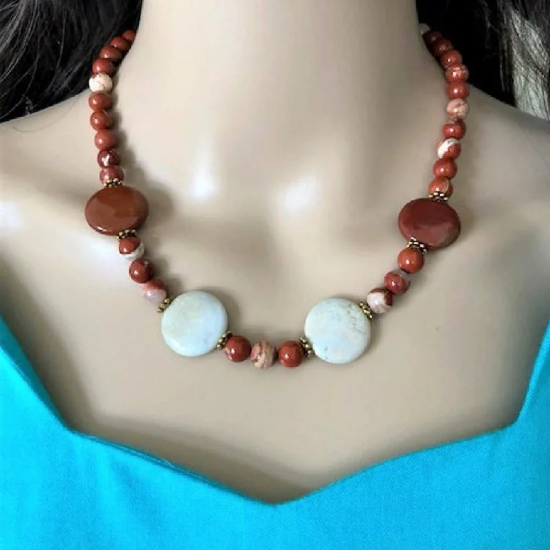 casual necklace for men -Deep Red Jasper Beaded Necklace