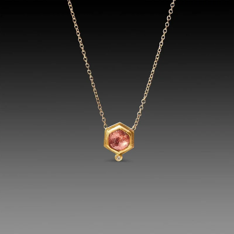 engraved name necklace for gifts -Pink Sapphire Necklace with Diamond