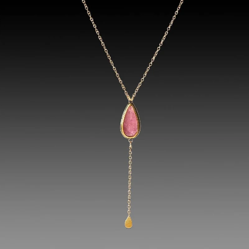 birthstone necklace for birthday gifts -Delicate Pink Sapphire Necklace with Gold drop