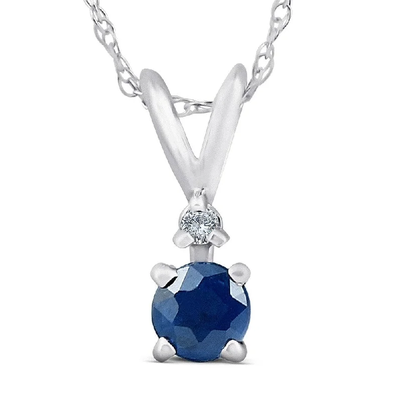 thick chain necklace for men -Diamond & Blue Sapphire Solitaire Pendant 14K White Gold with 18" Chain