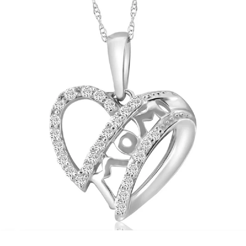 personalized charm necklace for moms -Diamond MOM Heart Pendant in White, Yellow, or Rose Gold Includes 18" Necklace