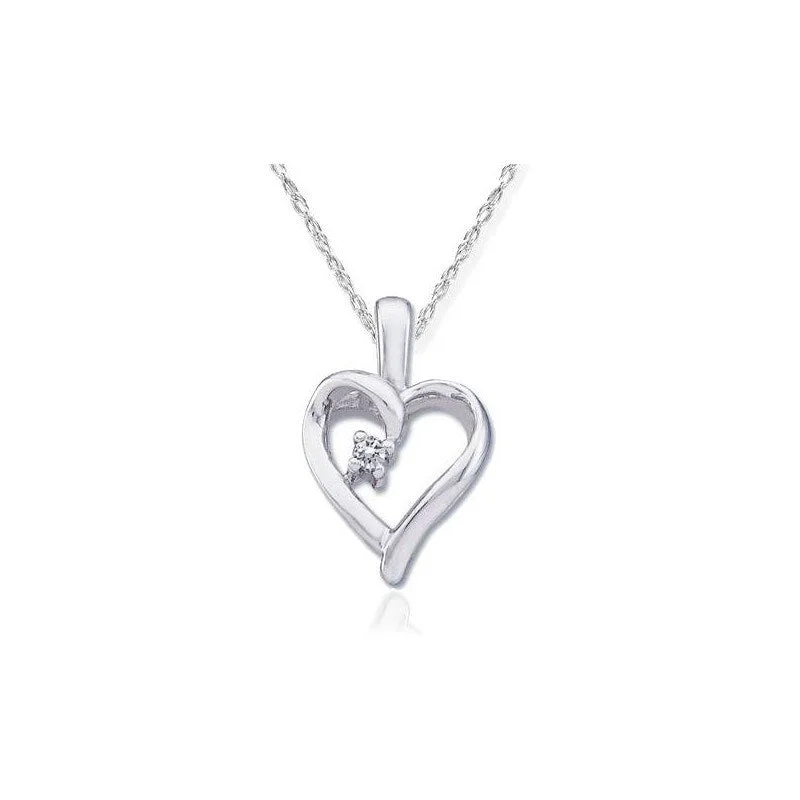 best necklace for layering -Diamond Solitaire Heart Pendant 14K White Gold With 18" Chain