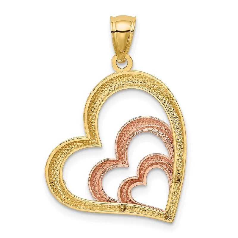 luxury necklace for special occasions -Diamond2Deal 14K Two-Tone Gold and White Rhodium Polished 3 Hearts Pendant