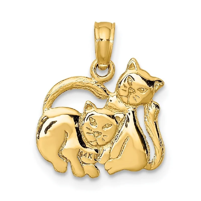 personalized name necklace -Diamond2Deal 14K Yellow Gold 3-D Polished Two Kittens Charm and Pendant