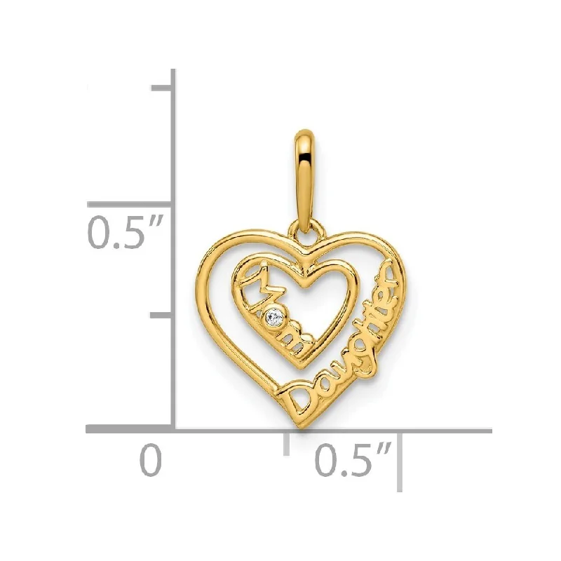 best necklace for layering -Diamond2Deal 14K Yellow Gold Cubic Zirconia Mom and Daughter Heart Pendant (L-11.5mm, W-11mm)