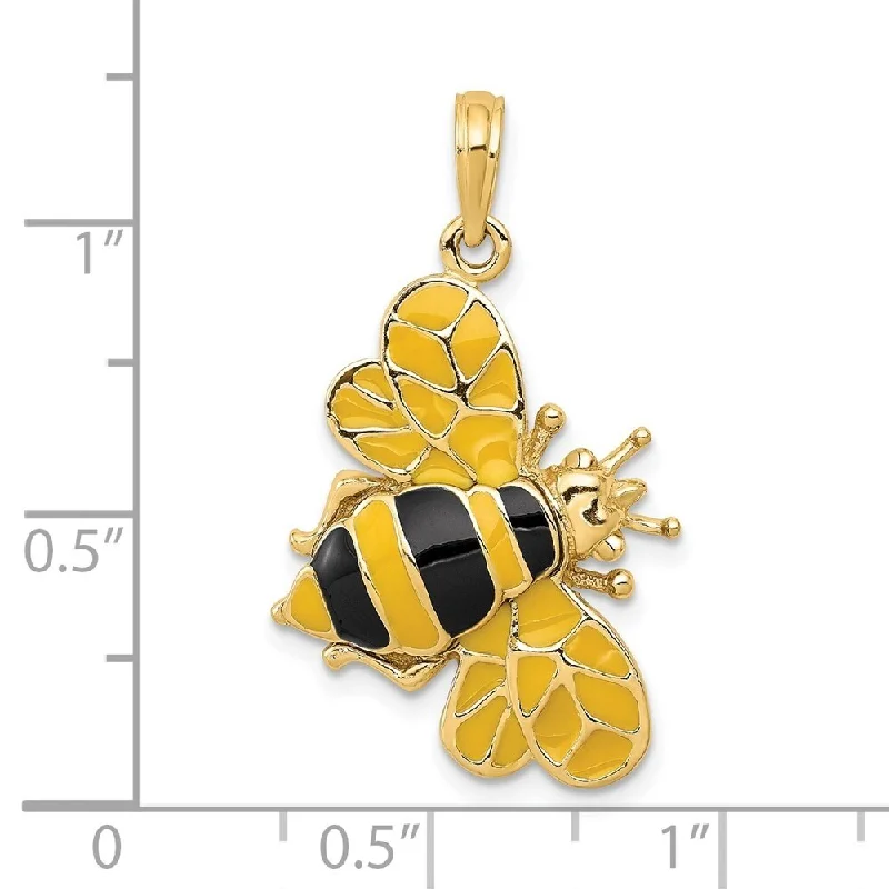 gold necklace for women -Diamond2Deal 14K Yellow Gold Enameled Bumblebee Pendant (L- 29 mm, W- 17 mm)