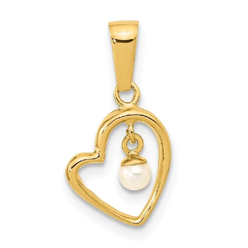 zodiac pendant necklace for astrology lovers -Diamond2Deal 14K Yellow Gold Freshwater Cultured Pearl Open Heart Pendant (L-18.72mm, W-10.06mm)