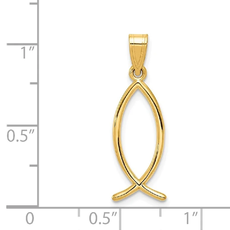 flower pendant necklace for women -Diamond2Deal 14K Yellow Gold Ichthus Fish Pendant (L- 26 mm, W- 9 mm)