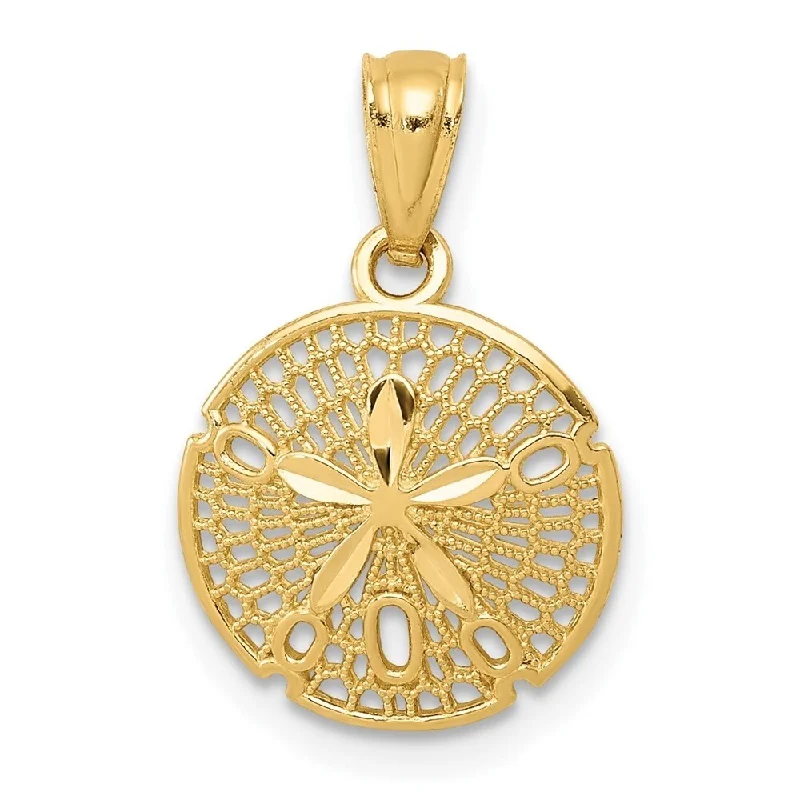 18k gold necklace for men -Diamond2Deal 14K Yellow Gold Polished Filigree Sand Dollar Pendant (L- 17 mm, W- 11 mm)