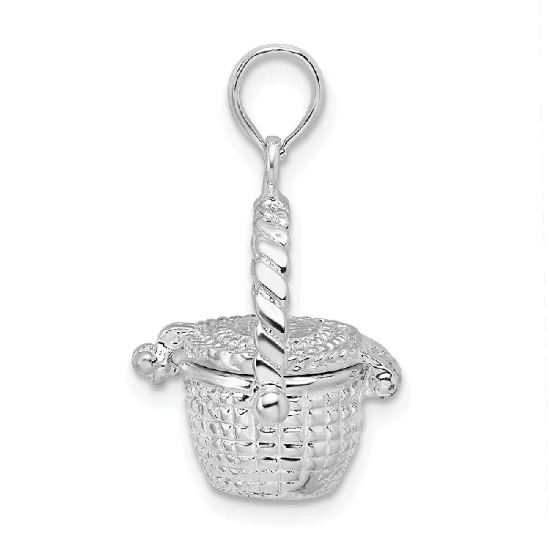 polished silver necklace for men -Diamond2Deal 925 Sterling Silver Rhodium-Plated Moveable 3D Nantucket Basket Charm Pendant (Length- 24 mm)