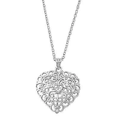 sterling silver heart necklace -Filigree Sterling Silver Heart Necklace