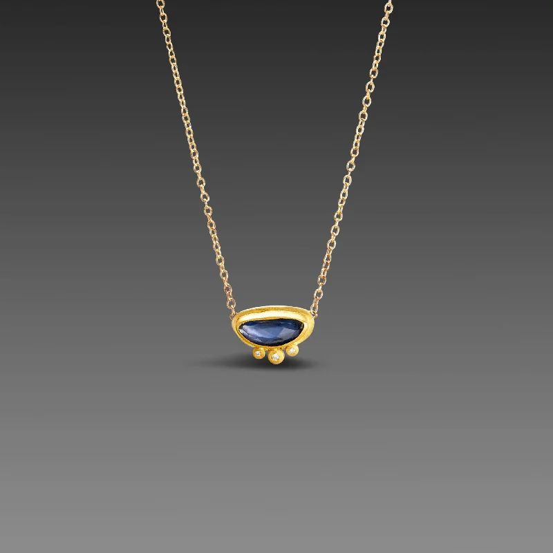 anniversary gift necklace for her -Floating Sapphire Necklace with Diamonds