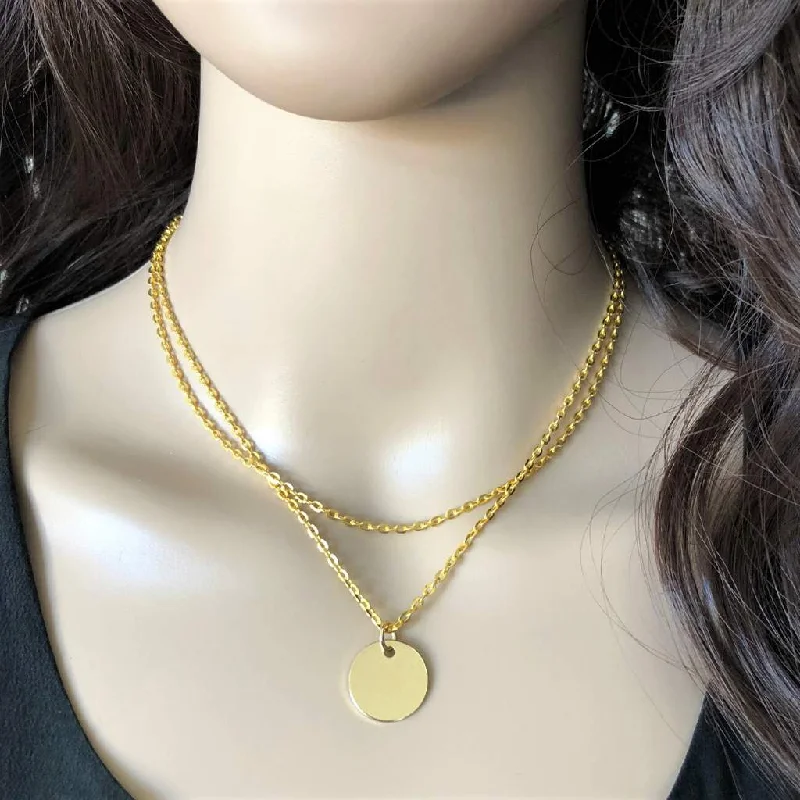 unique necklace for men -Gold Disc Layered Chain Necklace