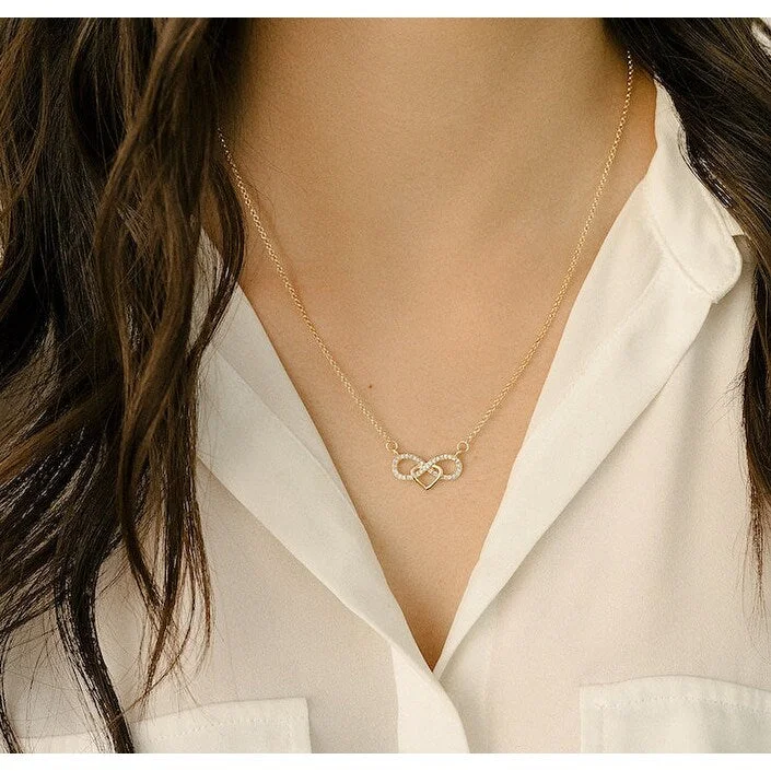 personalized charm necklace for moms -Gold Infinity Heart Necklace with Swarovski Crystals - Eternal Love Symbol on 18" Gold-Plated Chain