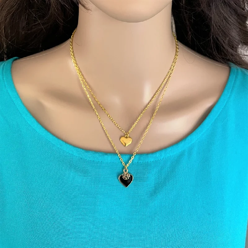 silver heart necklace for women -Gold Layered Heart Necklace