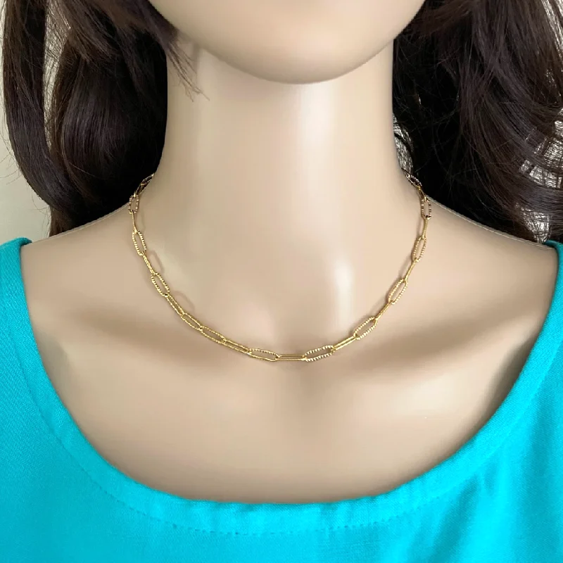 unique necklace for men -Gold Textured Paperclip Necklace