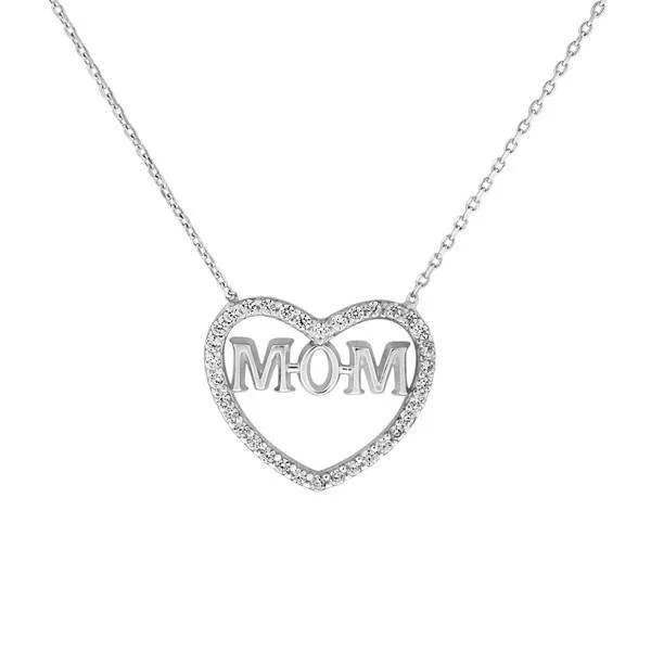 best necklace for layering -Heart and Mom Sterling Silver and CZ Stone Necklace