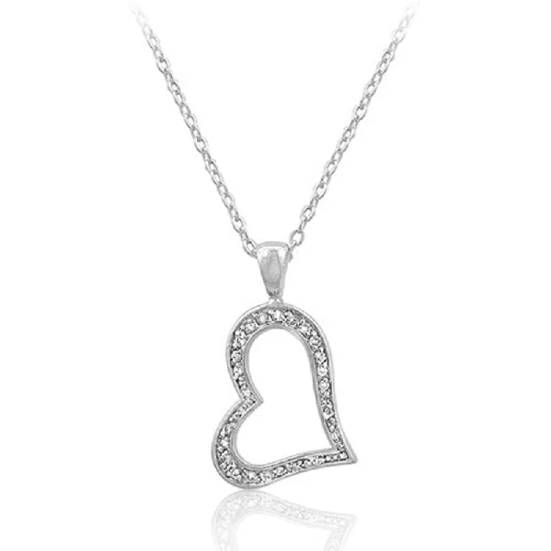 elegant pearl necklace for events -Heart Silhouette Cubic Zirconia Pendant with Rhodium Plating