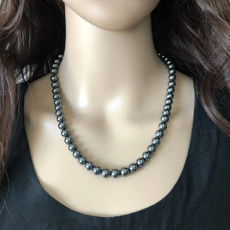 flower pendant necklace for women -Hematite Beaded Necklace