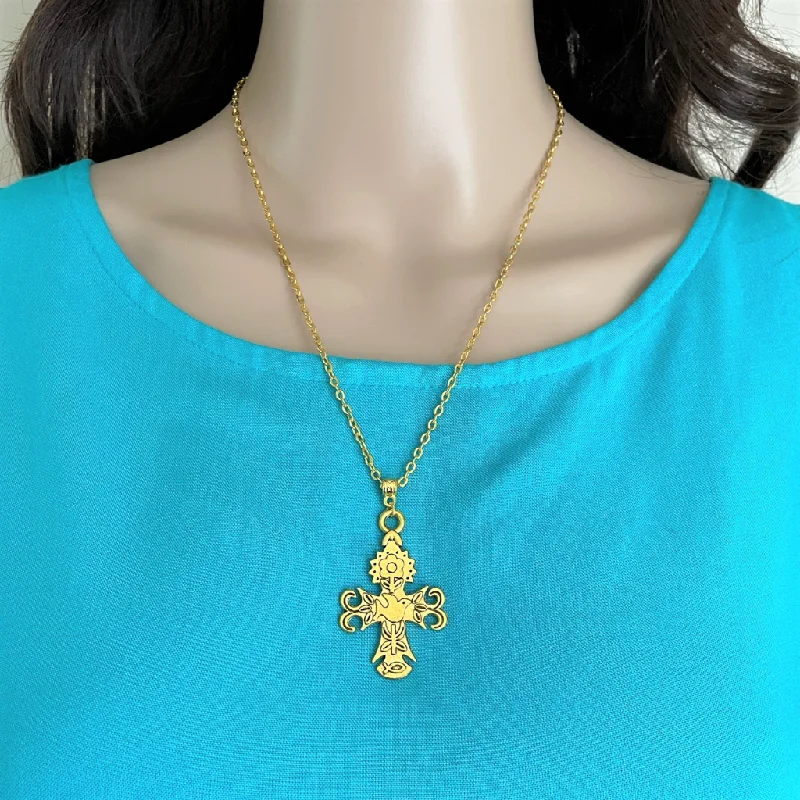 infinity necklace for couples -Large Gold Cross Chain