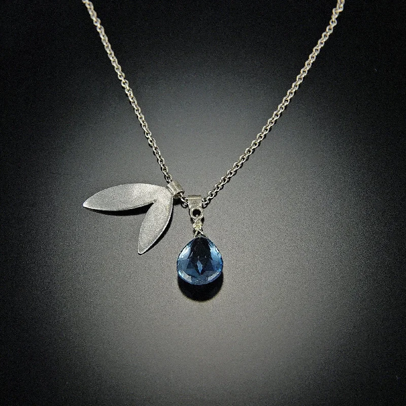 pearl necklace for brides -London Blue Topaz Leaf Charm Necklace