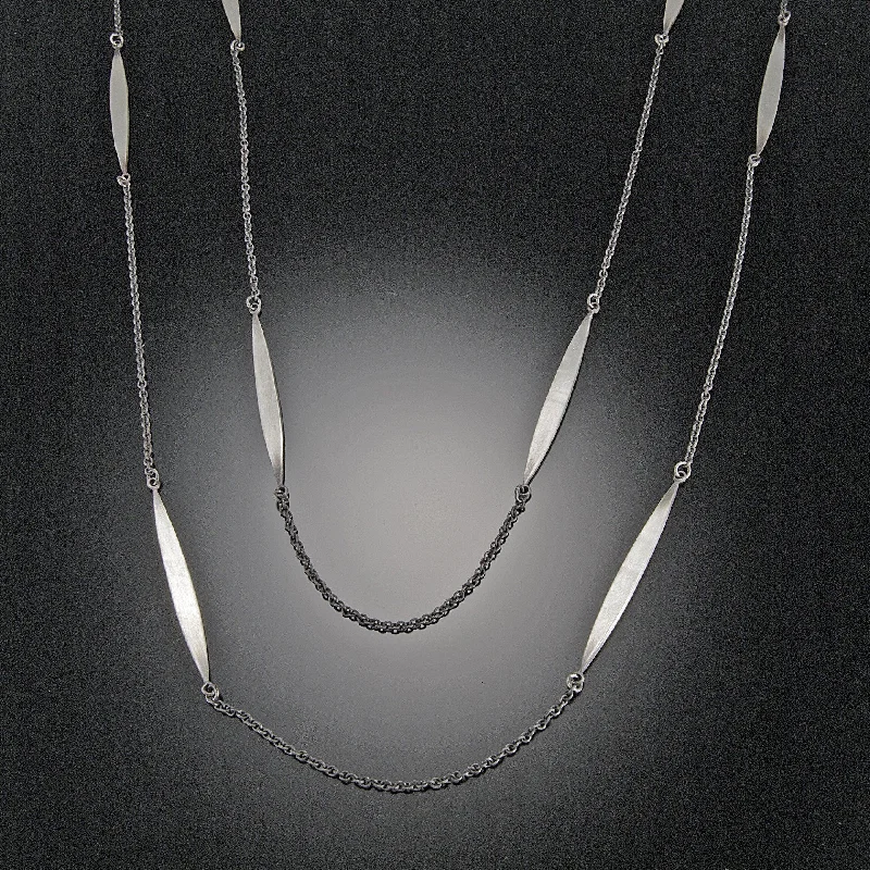 silver and gold necklace for layering -Long Leaf Chain Necklace