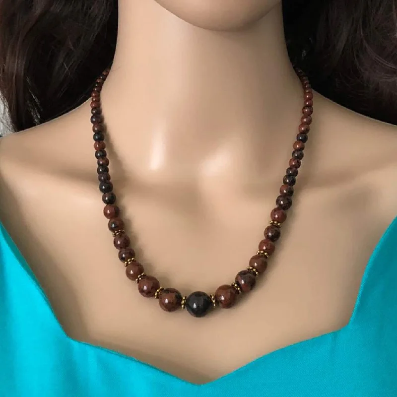 gothic style necklace for men -Mahogany Beaded Necklace