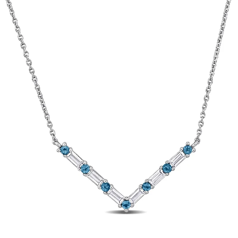 heart shaped necklace for girls -Miadora 1 1/2ct TGW London Blue Topaz White Topaz Necklace Sterling Silver