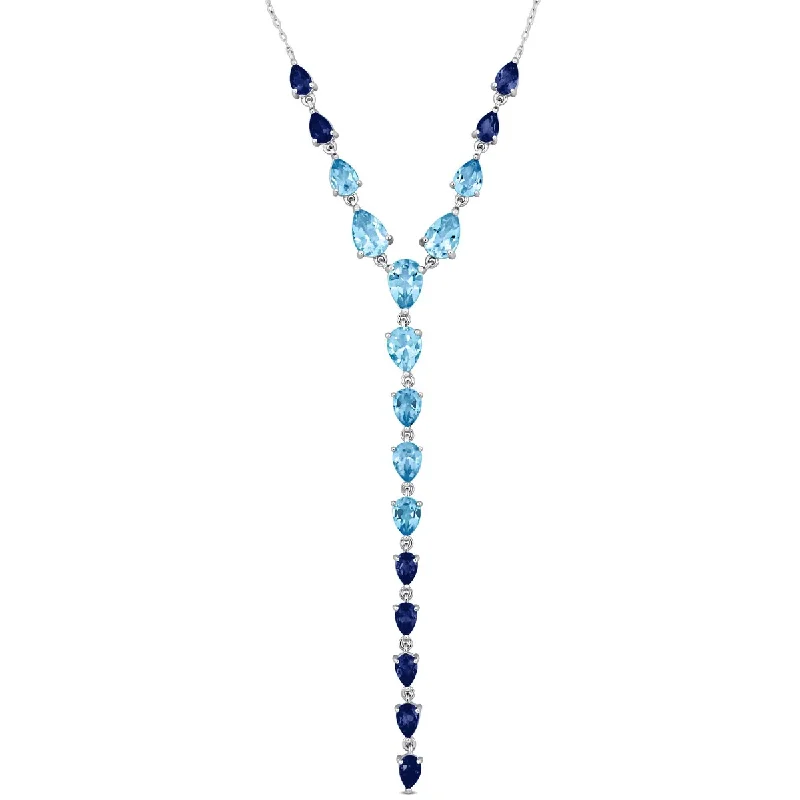 custom engraved necklace for women -Miadora 14 1/2ct TGW Sky London Swiss Blue Topaz Lariat Necklace Sterling Silver