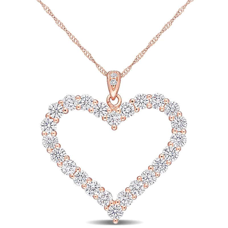 luxury pearl necklace for brides -Miadora 2 2/5ct TGW Created Moissanite Heart Necklace in Rose Plated Sterling Silver