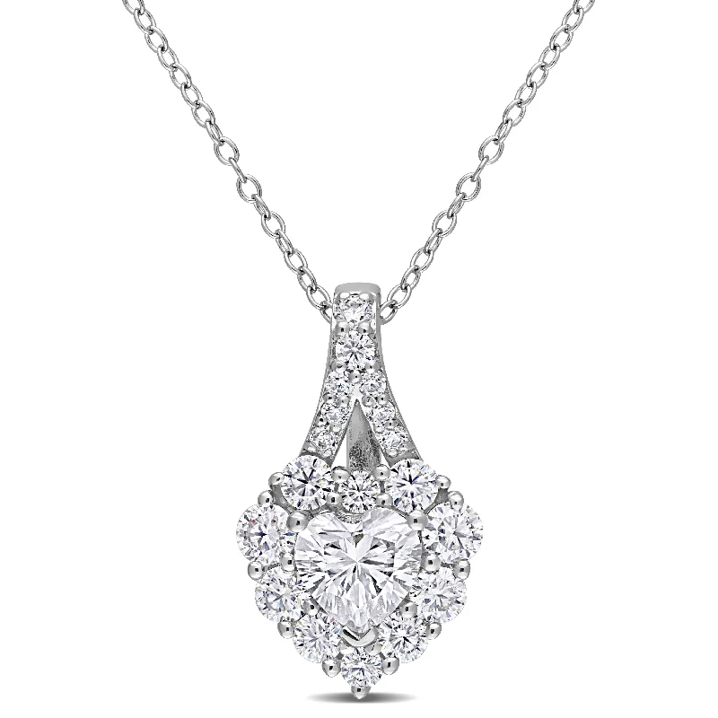 unique necklace for men -Miadora 2ct DEW Heart-cut Moissanite Halo Drop Necklace in Sterling Silver