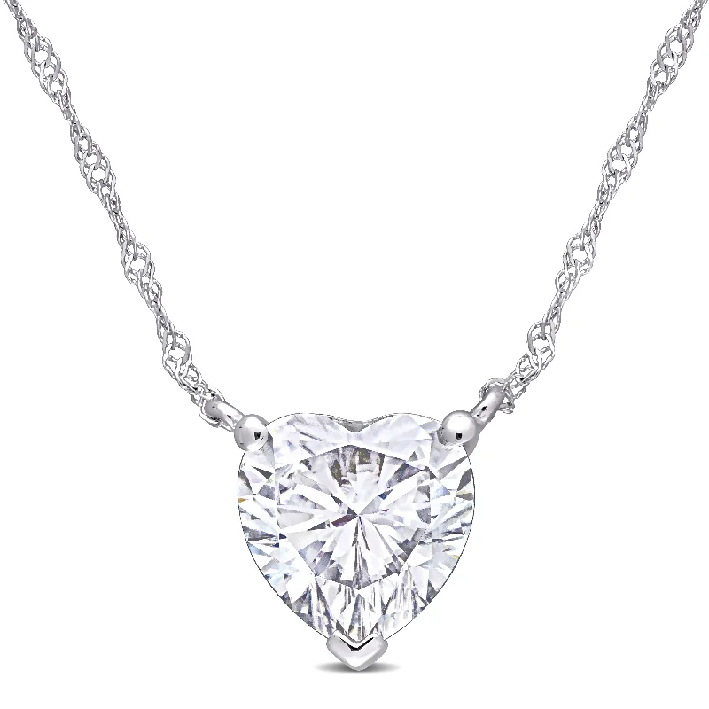 anniversary gift necklace for her -Miadora 2ct DEW Moissanite Solitaire Heart Station Necklace in 10k White Gold