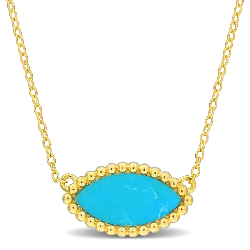 luxury necklace for special occasions -Miadora 3ct TGW Marquise Shape Created Turquoise Necklace Yellow Silver