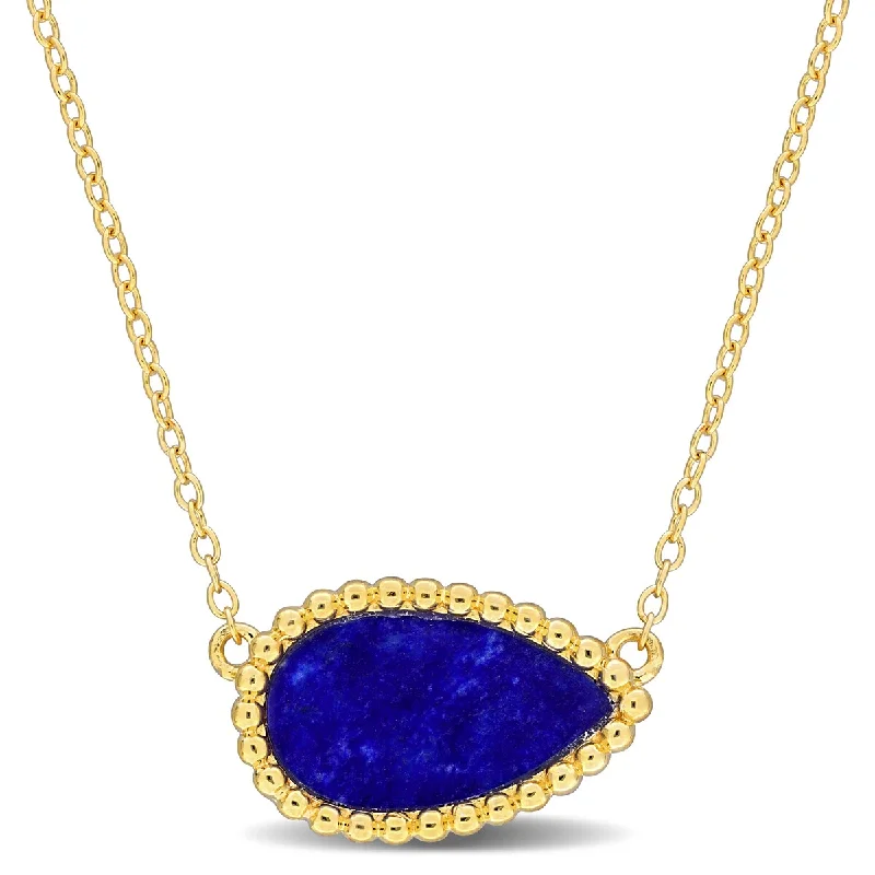 personalized pendant necklace for moms -Miadora 4ct TGW Pear-Cut Lapis Halo Necklace Sterling Silver-17 in.