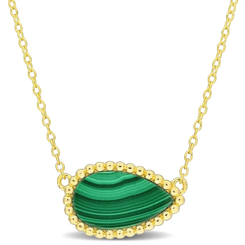 layered necklace set for women -Miadora 4ct TGW Pear Shape Malachite Necklace Beaded Halo Yellow Silver: 17 in