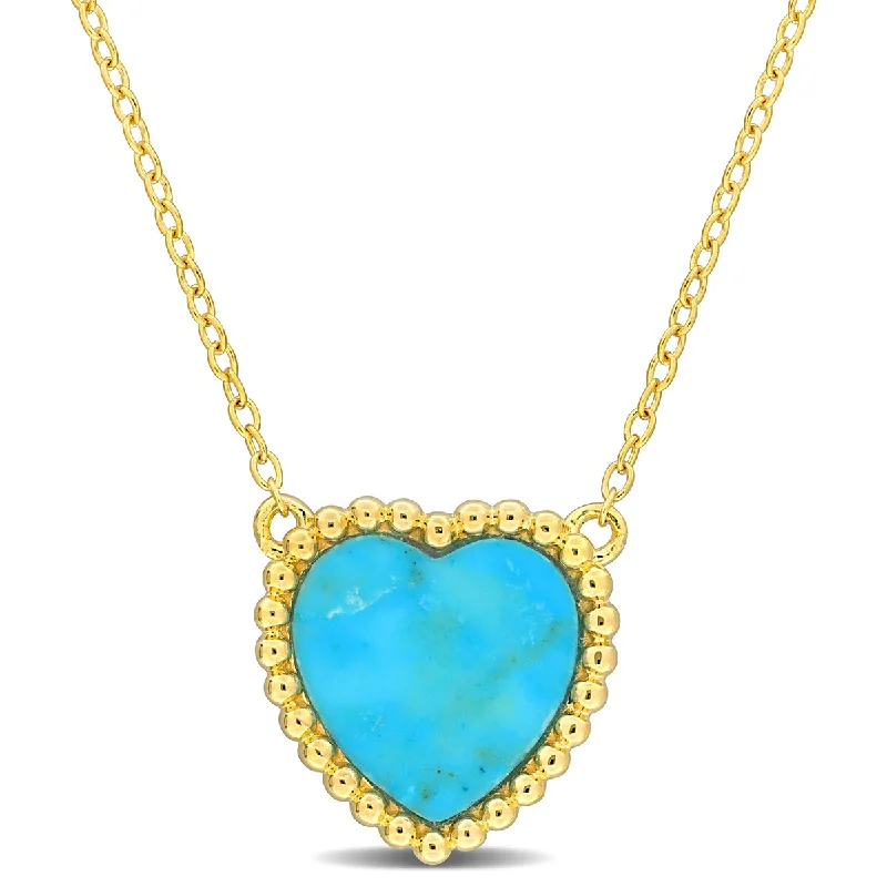 pearl necklace for brides -Miadora 5ct TGW Heart Shape Created Turquoise Necklace Yellow Silver